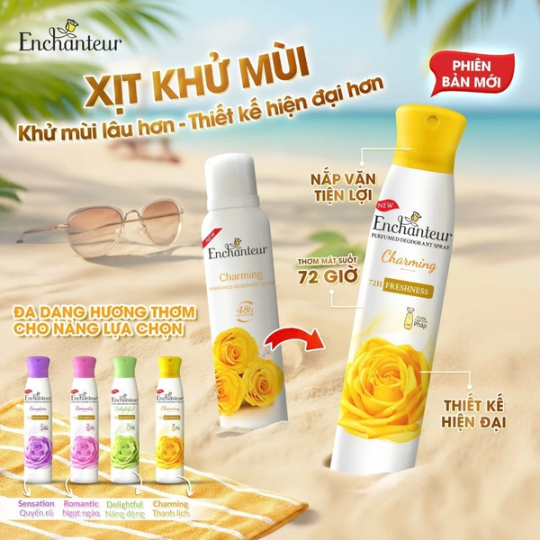  Xịt khử mùi Enchanteur khô thoáng 72 giờ cảm giác tươi mát sảng khoái lâu dài 150ml 