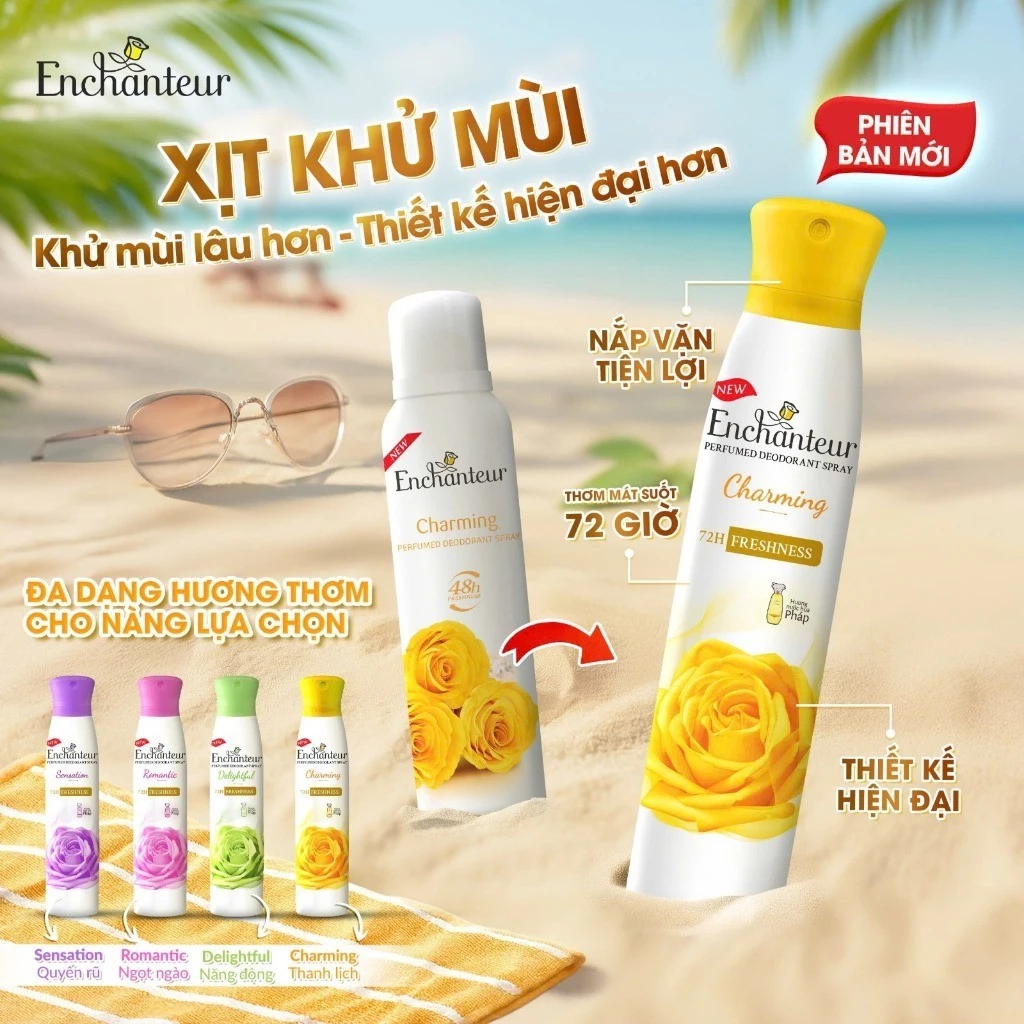  Xịt khử mùi Enchanteur khô thoáng 72 giờ cảm giác tươi mát sảng khoái lâu dài 150ml 