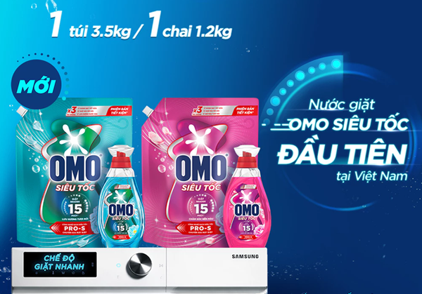  Nước giặt Omo Siêu Tốc đầu tiên tại Việt Nam, được thiết kế riêng cho chu trình giặt nhanh | Chai 1.2KG-Túi 3.5KG 