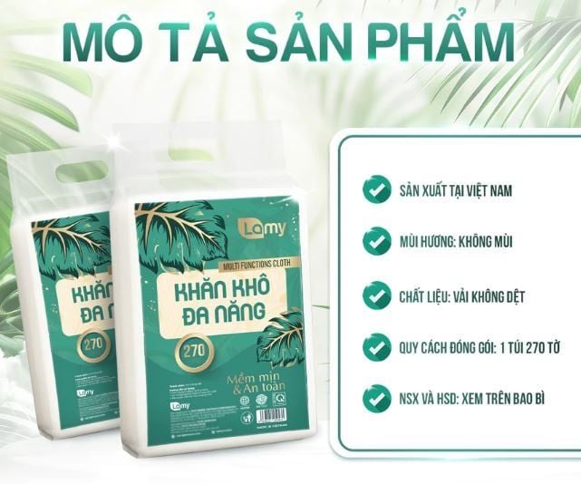  Khăn vải khô đa năng Lamy túi 270 tờ không mùi 