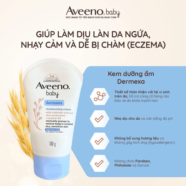  Kem Dưỡng Ẩm Cho Bé Aveeno Baby Giúp Làm Dịu Da Bị Chàm Dermexa Moisturising Cream 100g 