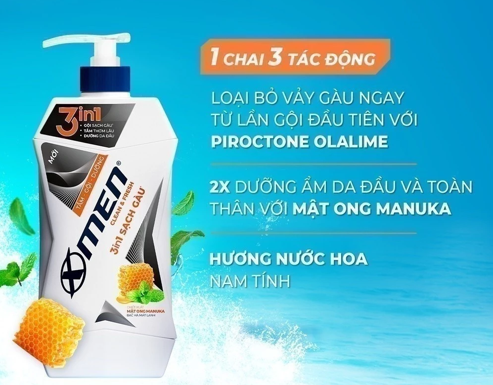  Tắm Gội Xmen Clean&Fresh Sạch Gàu Sạch Sâu 610g Thành Phần Thiên Nhiên Chiết Xuất Bạc Hà Mát Lạnh 