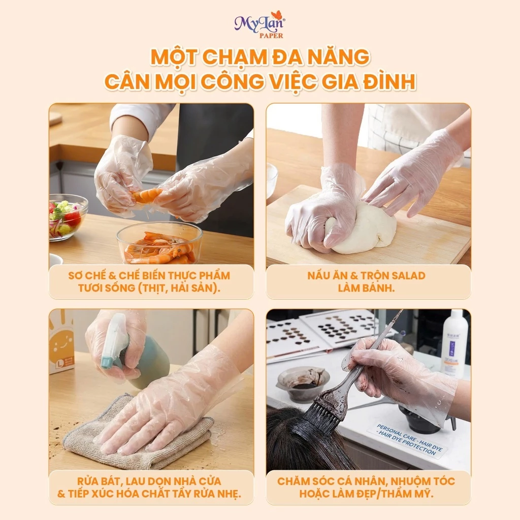  Hộp 100 Găng Tay Size L Đa Dụng TPE Mỏng Nhẹ, Dai Bền – Găng Tay Dùng 1 Lần Tiện Dụng, An Toàn 260 mm × 127 mm 