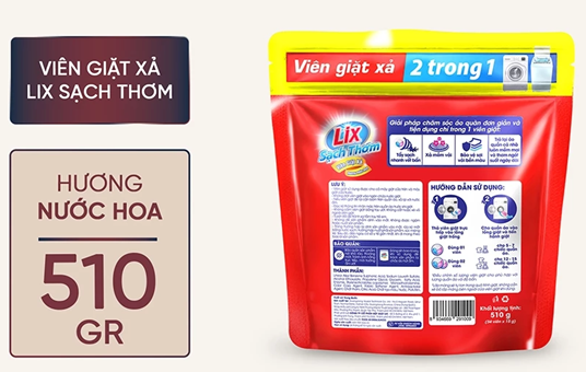  Viên giặt xả 2 trong 1 Lix hương nước hoa sạch thơm mát suốt ngày dài 34 viên 15g 