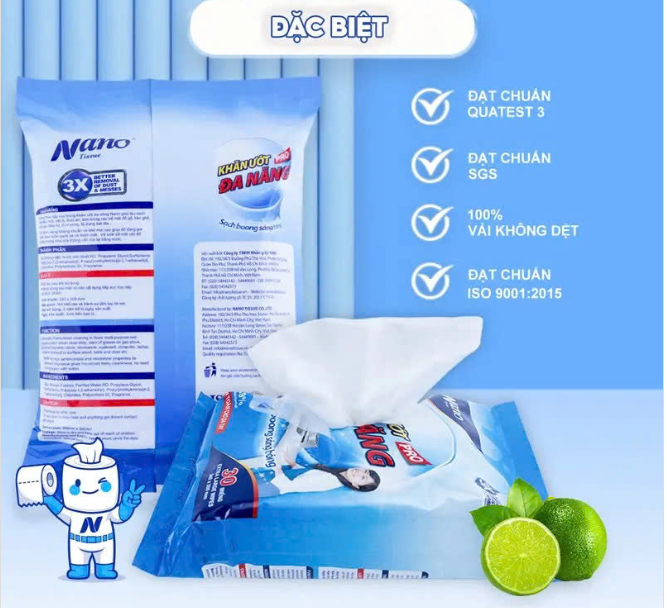  Khăn ướt lau bếp đa năng Nano gói 30 tờ, an toàn da tay, hương chanh, trà xanh - Nano Tissue 