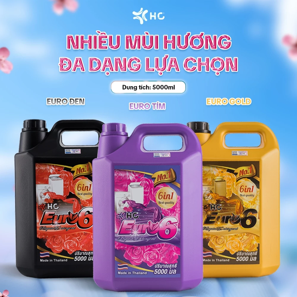  Nước Giặt Xả HC EURO 6IN1 5L Chuẩn Hàng Nội Địa Thái Lan Kháng Khuẩn Chống Ẩm Mốc 
