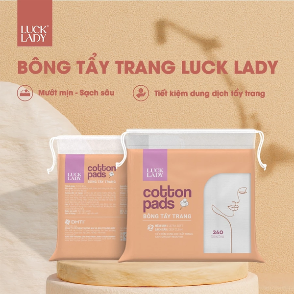  Túi bông tẩy trang Luck Lady dạng túi rút 240 miếng mềm mịn, làm sạch da, an toàn cho da, skincare làm đẹp da 