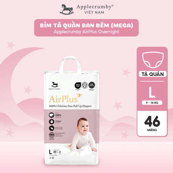  Bỉm tã quần đêm Applecrumby Airplus Overnight Pull Ups size M - XXL khô thoáng 12h 