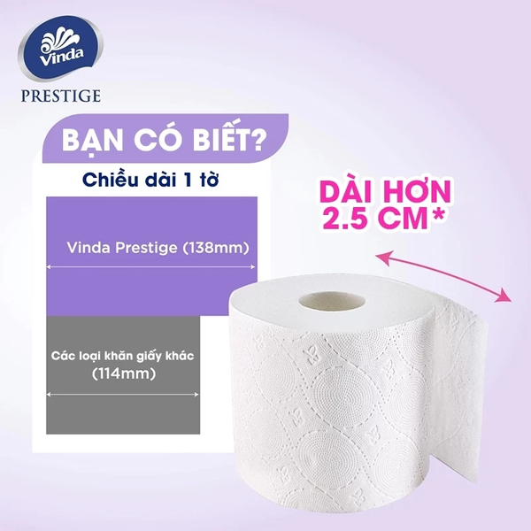  Giấy vệ sinh cao cấp Vinda Deluxe, Prestige 4D 3 lớp (Lốc 8 Cuộn) 