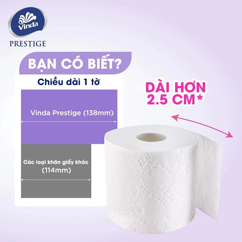  Giấy vệ sinh cao cấp Vinda Deluxe, Prestige 4D 3 lớp (Lốc 8 Cuộn) 