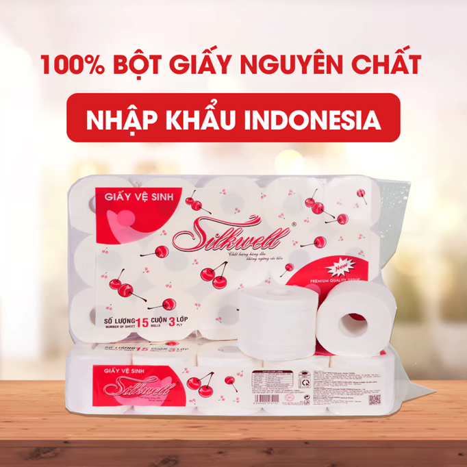  Giấy vệ sinh Silkwell Cherry 15 cuộn 3 lớp chính hãng mềm mịn siêu dai 