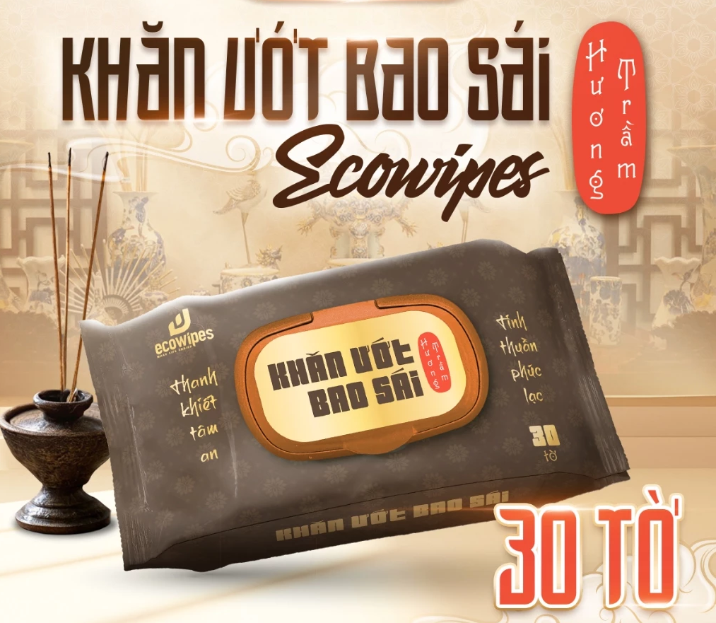  Khăn ướt bao sái lau bàn thờ EcoWipes gói 30 khăn Hương Trầm 