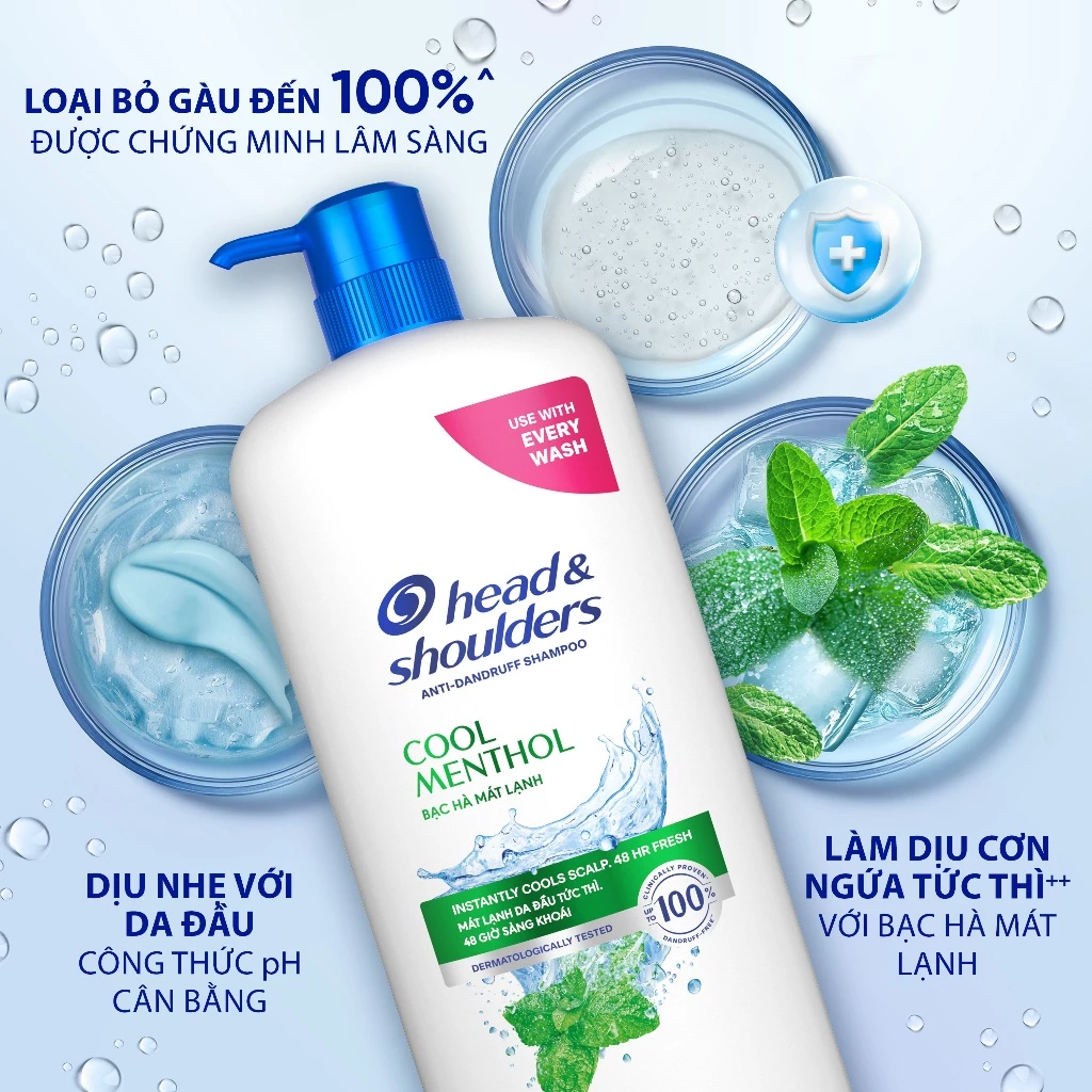  Dầu Gội Sạch Gàu HEAD & SHOULDERS Bạc Hà/ Giảm Ngứa Da Đầu/ Hương Chanh - Chai 1200 ml 