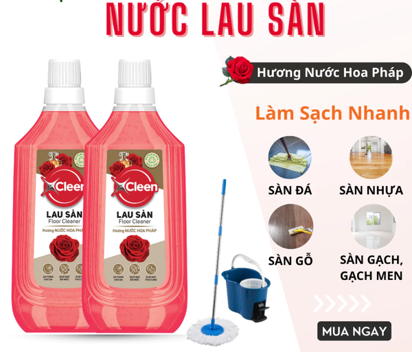  Nước Lau Sàn Đậm Đặc 1L XCleen - Hương Nước Hoa Pháp - Thơm Lâu - Siêu Tiết Kiệm - Khử Mùi 