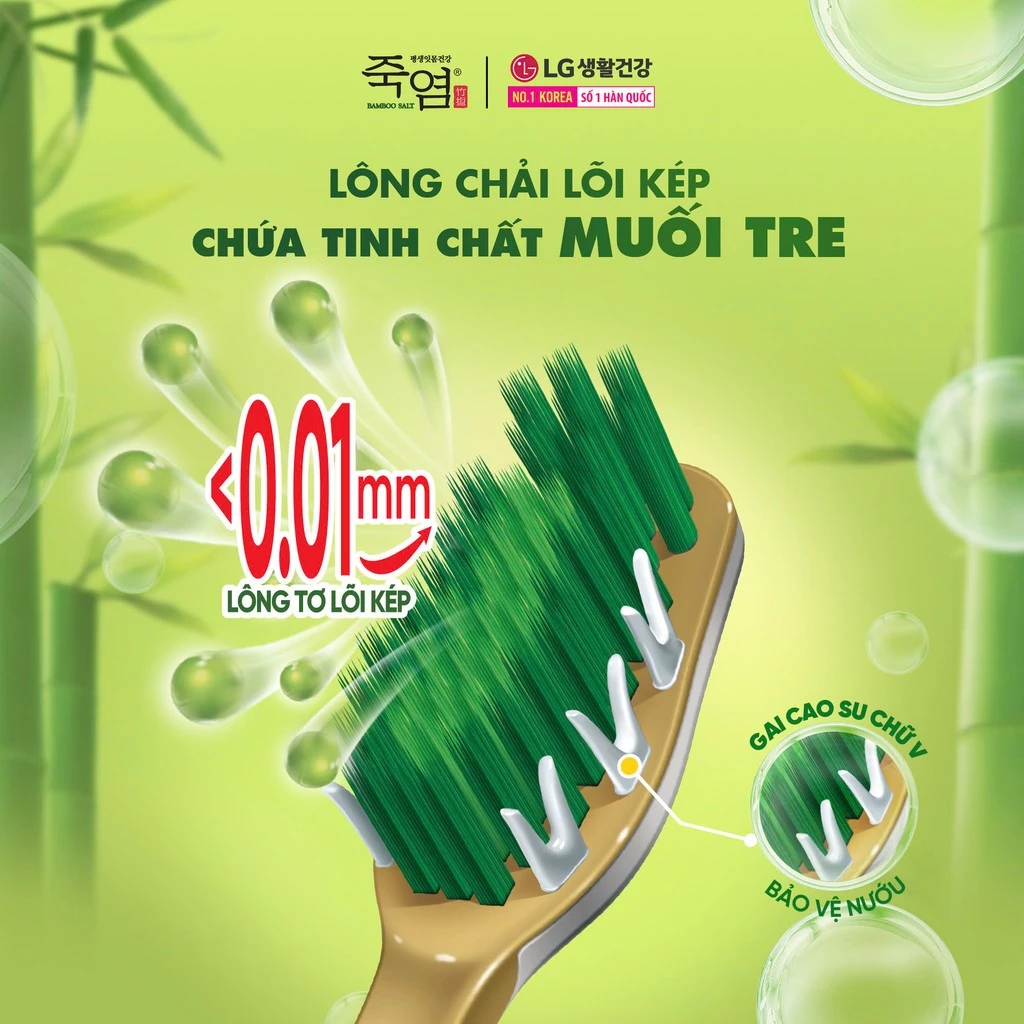  Bàn chải răng ngăn ngừa vi khuẩn Perioe Bamboo Salt Antiplague - Siêu mềm mịn 