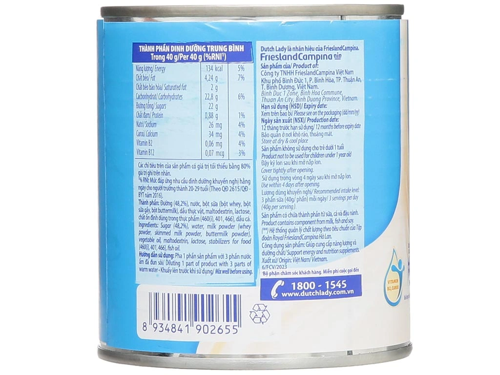 Sữa đặc Dutch Lady xanh biển lon 380g 