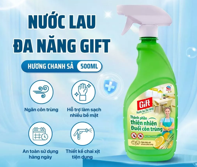  Nước Lau Đa Năng Gift Làm Sạch Bề Mặt, Hương Chanh Sả Và Hương Hoa (500ml) 