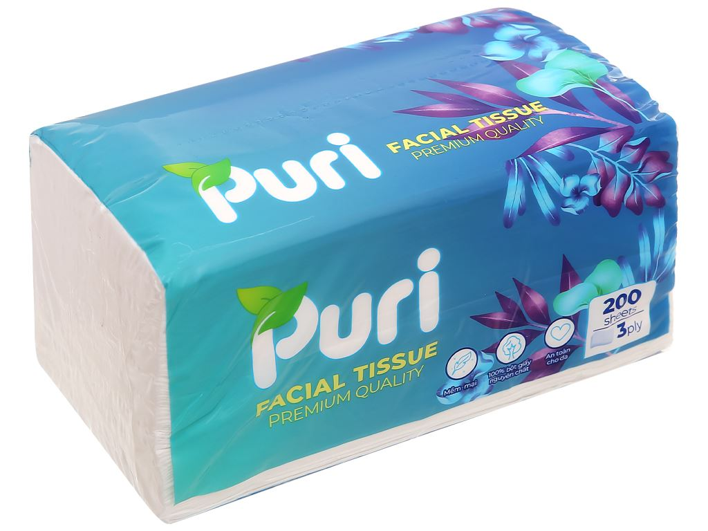  Khăn giấy rút Puri 3 lớp 200 tờ 