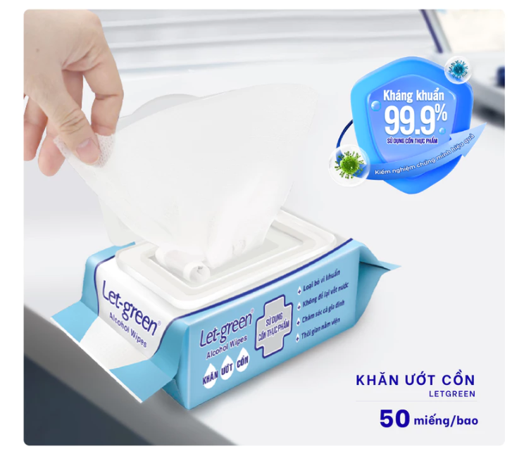  Khăn Ướt Cồn LET-GREEN 50 Miếng/Bao 