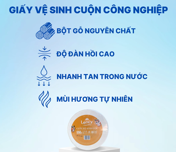  Giấy Vệ Sinh Cuộn Lớn Công Nghiệp Lency - Elene 550 Gram - 2 Lớp, Mềm Mịn, Có Lõi 