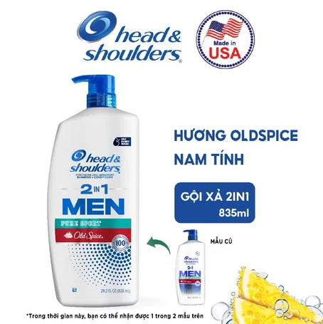  Dầu Gội Và Xả 2in1 Sạch Gàu HEAD & SHOULDERS Mỹ Sạch Sâu/ Dành Cho Da Đầu Khô/ Suôn Mượt/ Hương Nước Hoa - Chai 835 ML 