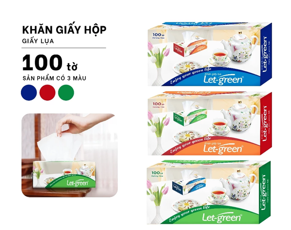  Khăn Giấy Lụa LET-GREEN 100 Tờ/Hộp, 2 Lớp/Tờ, Hương hoa 