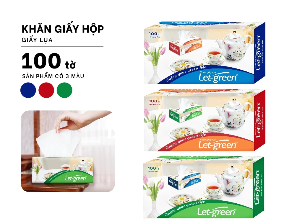  Khăn Giấy Lụa LET-GREEN 100 Tờ/Hộp, 2 Lớp/Tờ, Hương hoa 