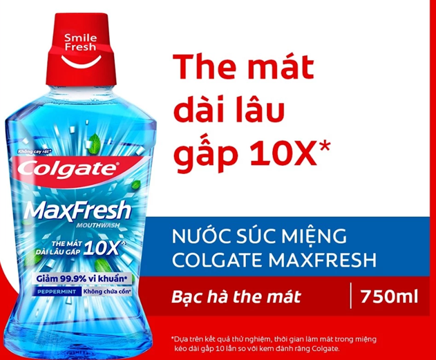  Nước súc miệng Colgate Maxfresh the mát dài lâu gấp 10X - diệt 99,9% vi khuẩn - 750ML 