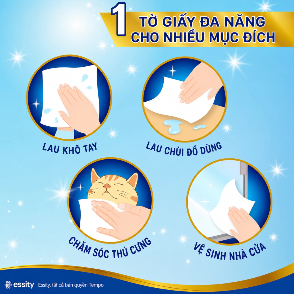  Khăn Giấy Treo Tường Cao cấp Tempo - 3 Lớp 204 Tờ Bền Dai, An Toàn Cho Da Thương Hiệu Đức 