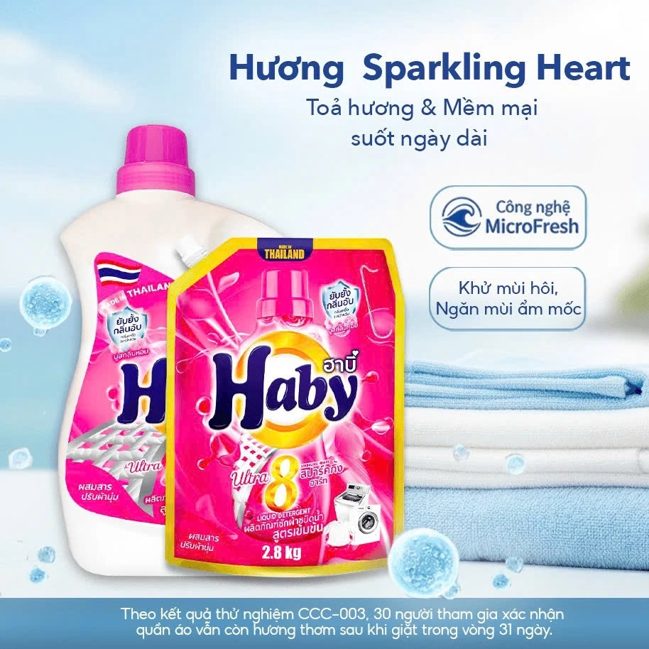 Nước giặt đậm đặc HABY ULTRAWASH 8in1 Nội địa Thái Lan  - Sạch sâu, thơm lâu 700h, công nghệ Microfresh Túi 700ml 