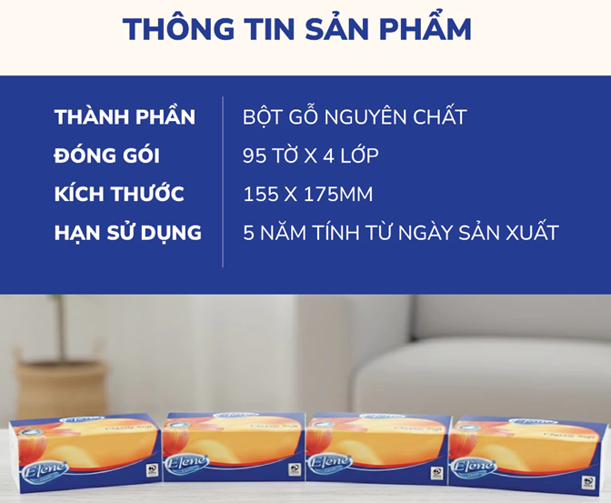  Giấy Rút Đa Năng Elene Xanh Classic Soft, 92 Tờ - 4 Lớp - Size L, Mềm Mịn, An Toàn 