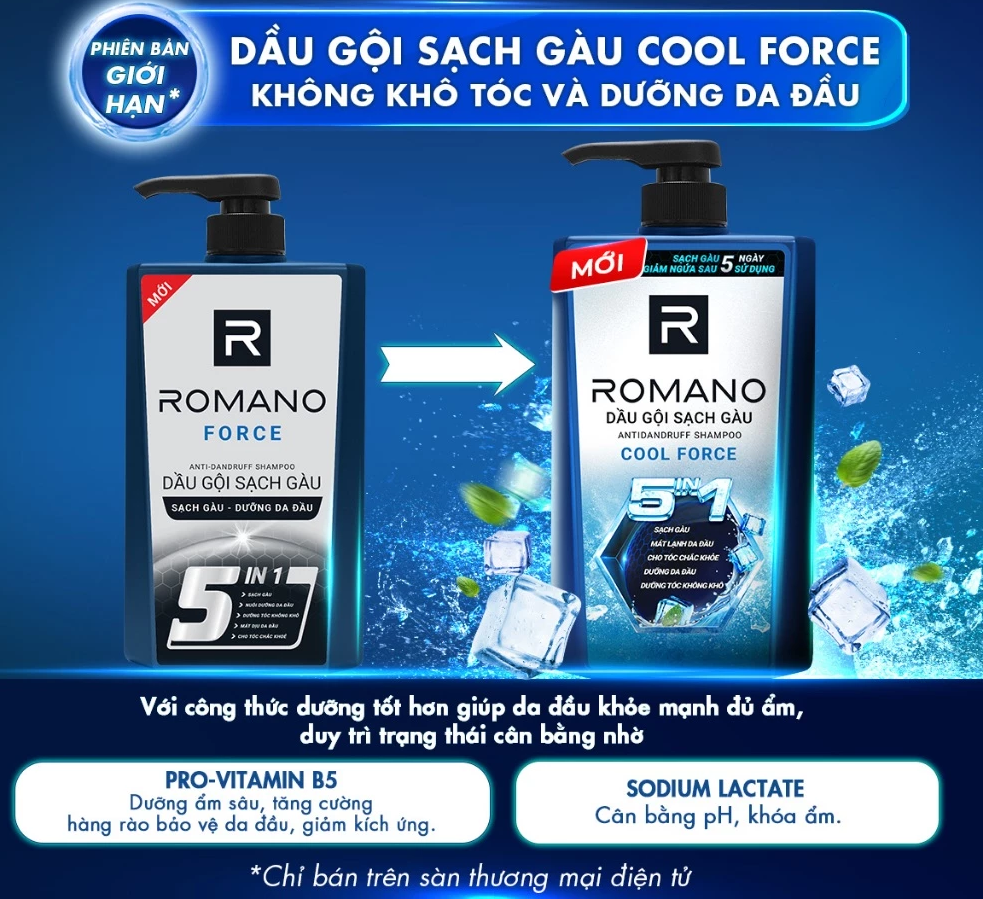  Dầu gội nam sạch gàu 5in1 Romano hương nước hoa 610g / 650g 