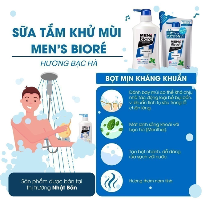  Sữa Tắm Khử Mùi Men's Biore - Bạc Hà Mát Lạnh 440ml 