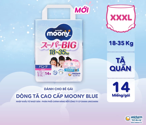  Tã quần cao cấp Moony Bé Gái/Bé Trai XXXL14 