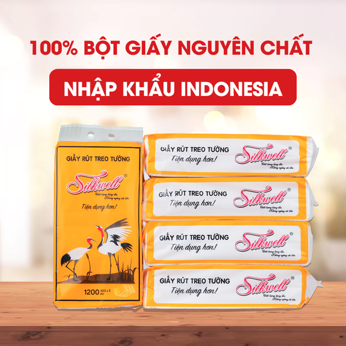  Khăn giấy rút đáy Silkwell 450g 2 lớp làm từ bột gỗ nguyên chất không tẩy trắng 