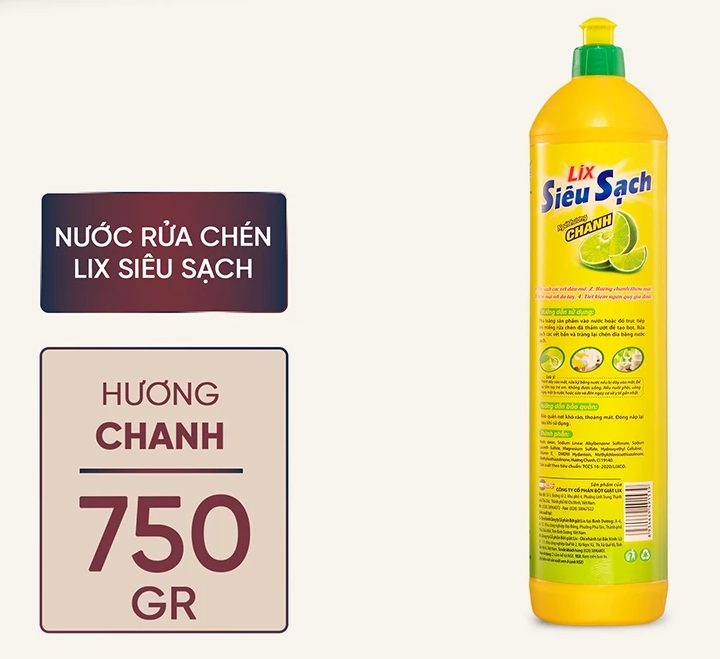  Nước rửa chén siêu sạch 750gr sạch bóng viết dầu mỡ hương chanh thơm mát 