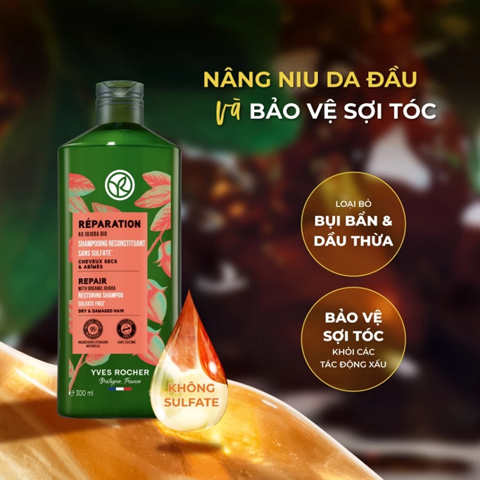  Dầu gội phục hồi tóc hư tổn Yves Rocher Repair Hair Care Restoring Shampoo 300ml 