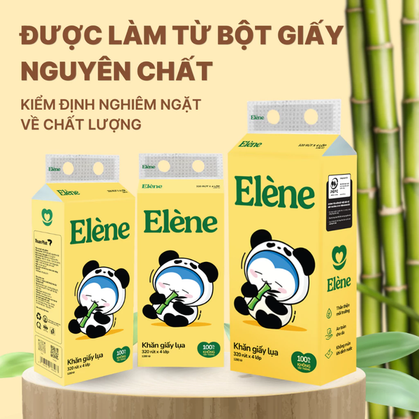 Khăn Giấy Lụa Tre Elène Rút Đáy 4 lớp 320 Lần Rút Cao Cấp, Thân Thiện Với Môi Trường 