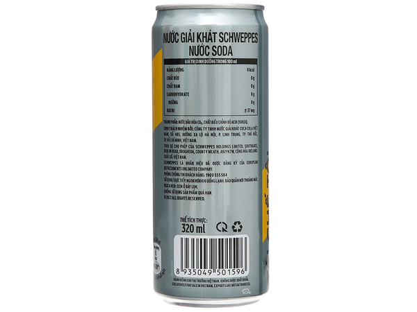  Nước Soda Giải Khát Schweppes Soda Sleek 320ml/Lon 