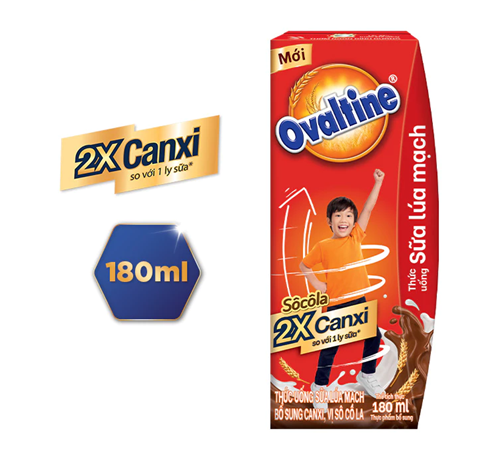  Thức uống lúa mạch gấp đôi Canxi hương vị sô-cô-la Ovaltine hỗ trợ tăng chiều cao (180ml x 4) 