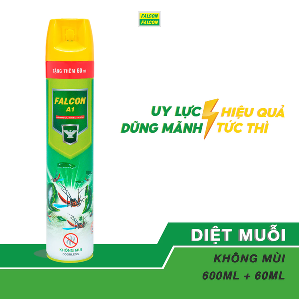  Bình xịt muỗi FALCON A1 600ml không mùi + Tặng thêm 60ml 