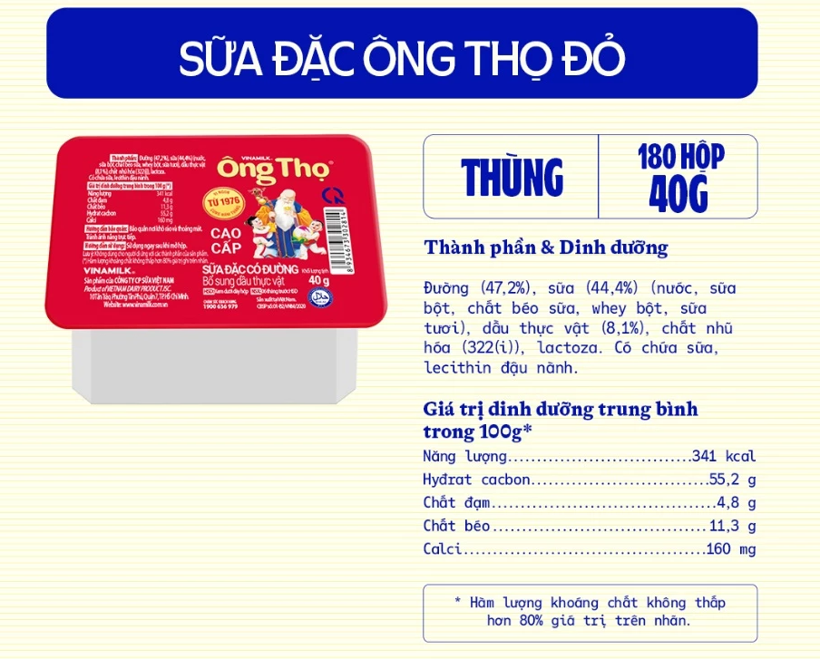  Sữa đặc có đường Ông Thọ đỏ Hộp 40g 