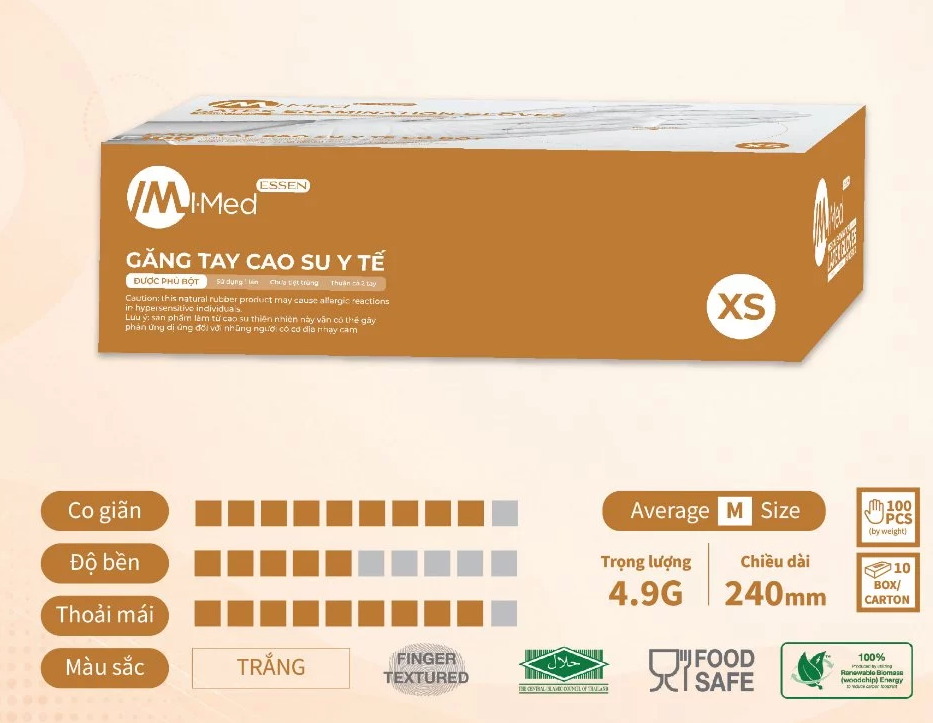  Găng tay cao su y tế Imed Latex có bột 4.9g 100 chiếc/hộp 