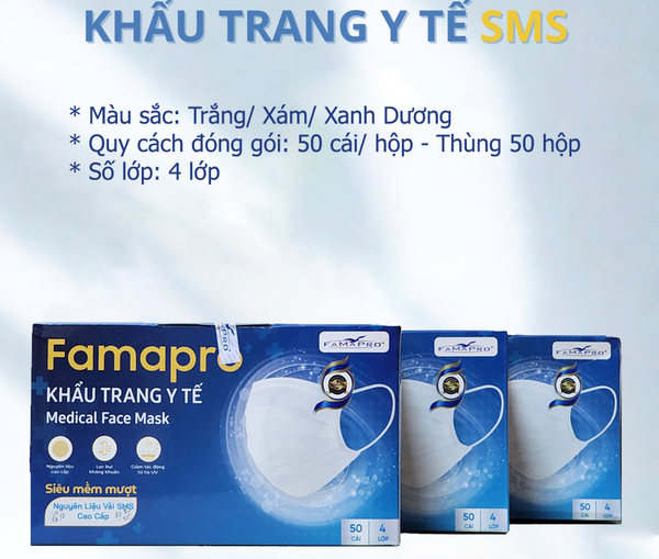  Khẩu trang y tế 4 lớp Famapro Vải SMS Siêu mềm mượt 50 cái/hộp 