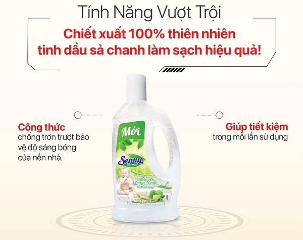  Nước Lau Sàn SENNY Hương Sả Chanh Đuổi Muỗi Khử Mùi Chống Trơn Trượt Sạch Bóng Sau 1 Lần Lau 980g 