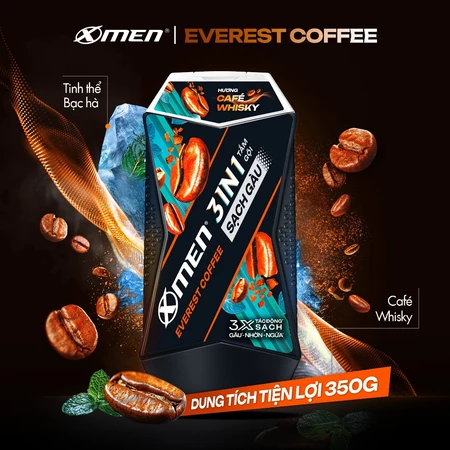  Tắm Gội Sạch Gàu 3in1 Xmen Everest Coffee & Aqua Sport 350G -Với 3X Tác Động Sạch Gàu Nhờn Ngứa,Mùi Hương Nam Tính 