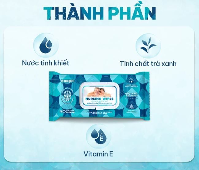  Khăn ướt lau cơ thể Nursing Wipes gói 12 hương trà xanh 