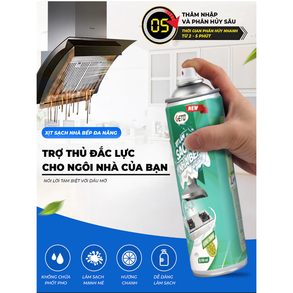  Bình xịt tẩy dầu mỡ nhà bếp GETO 500ml, Bình vệ sinh nhà bếp đánh bay vết bẩn cứng đầu xoong nồi 