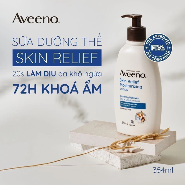  Sữa dưỡng thể Làm dịu kích ứng trong 20s & Khóa ẩm 72H cho da nhạy cảm Aveeno Skin Relief Body Lotion 354ml 