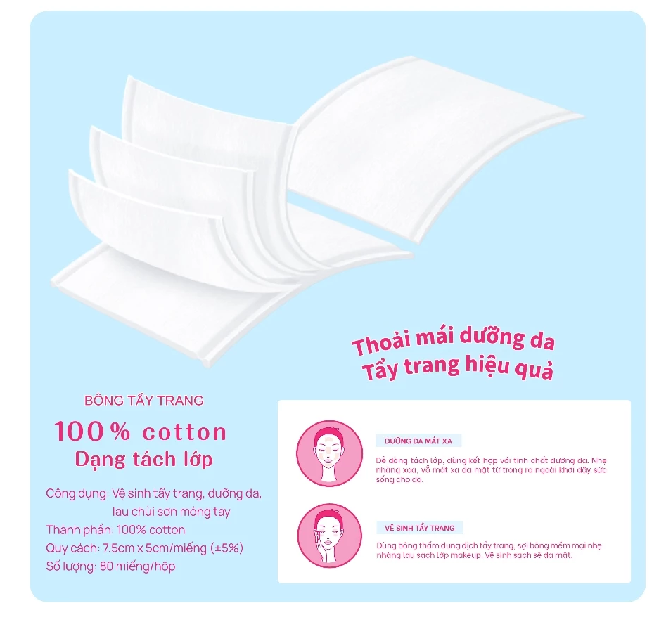  Hộp Bông Tẩy Trang PUFFME 5in1 5 Lớp Cao Cấp, 80 Miếng/Hộp 